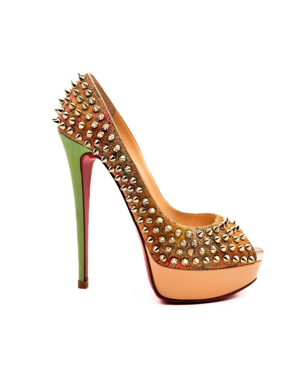 Christian Louboutin Fetish Peep 150 Cork Pastel Studded Platform Pumps EU 38